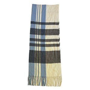 GAP Soft Blue Plaid Oversized Scarf Fringed Edge Fall Winter Long Wrap 15.25x78